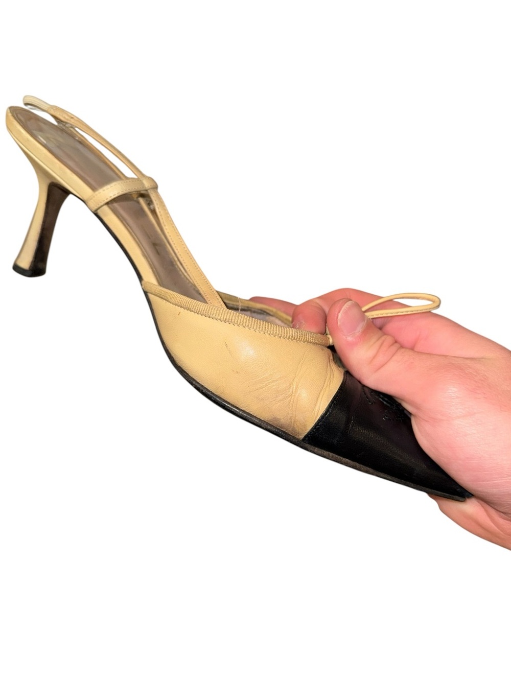 Vintage Chanel Classic Cap Pointed Toe CC Cream Slingback Heels 37.5 7.5 US USED - Picture 12 of 12